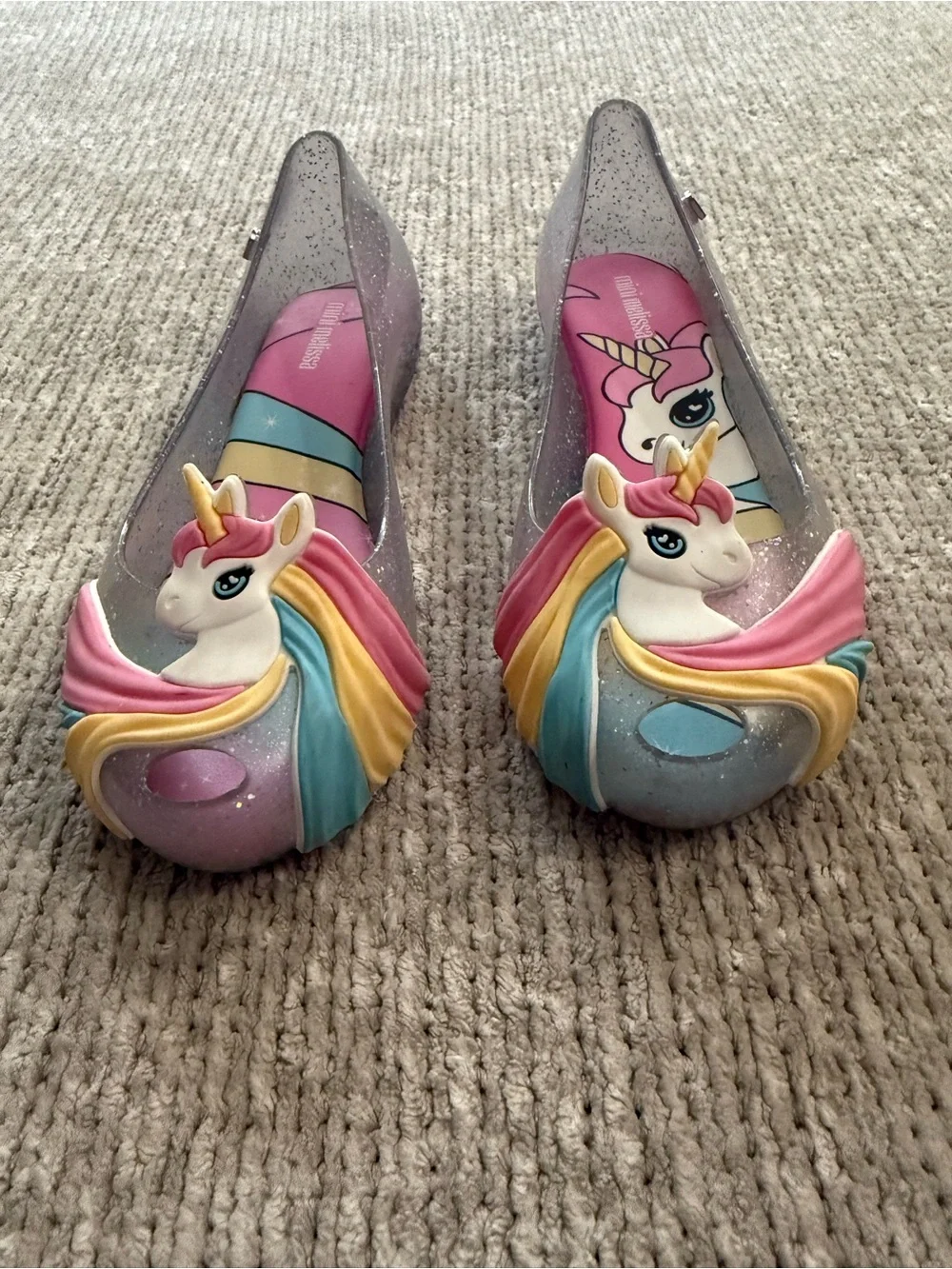 Mini Melissa Unicorn Glitter Jelly Flats Rainbow Shoes Kids Size 2